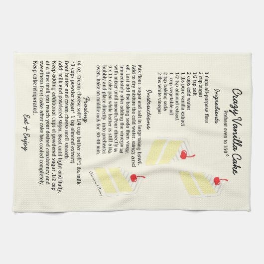 Vanilla Cake Recipe Dish Towel Theedoek (Horizontaal)