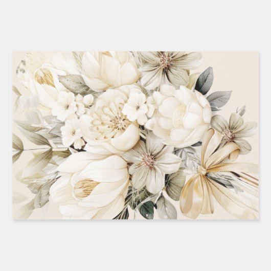 Vanilla Cream bloemenboeket verjaardagsbruiloft Inpakpapier Vel (Voorkant 3)