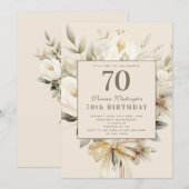 Vanilla Cream Floral 70ste verjaardag chique uitno Kaart (Voorkant / Achterkant)