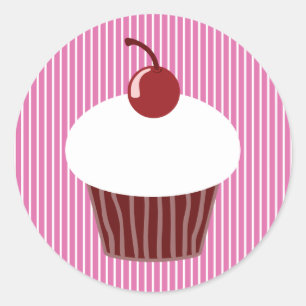 Vanilla Cupcake en roze strepen Ronde Sticker
