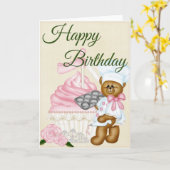 Vanilla Cupcake met Beer Baker Happy Birthday Kaar Kaart (Gele Bloem)
