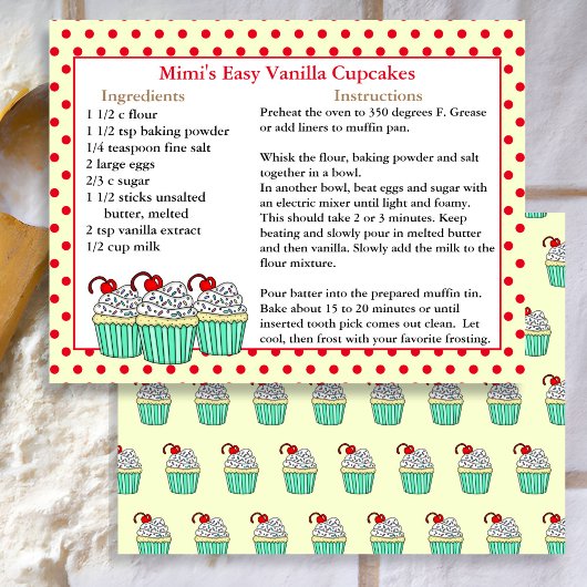 Vanilla Cupcake Recipe Cards Briefkaart