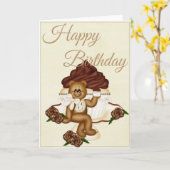 Vanilla Cupcake w/Teddy Bear Happy Birthday Kaart (Gele Bloem)
