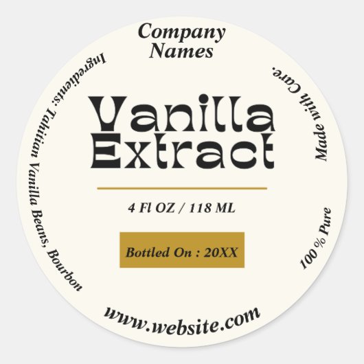 Vanilla Extract Etiket aanpassen Rond (Voorkant)