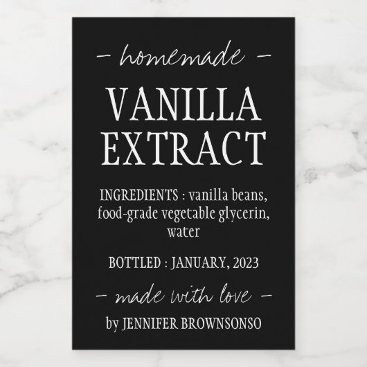 Vanilla Extract flesjeskruistocht met zwarte liefd Wijn Etiket (Enkel label)