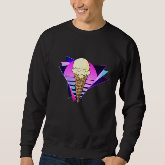 Vanilla Ice Cream Cone Retro 80s Ice Cream Shop Em Trui (Voorkant)