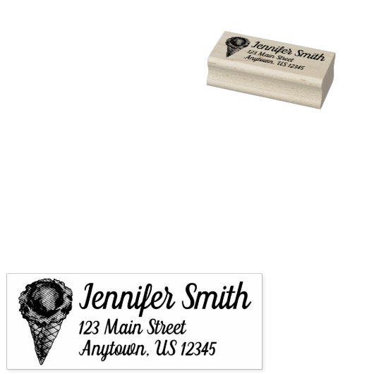 Vanilla Ice Cream Cone Scoop Dessert Food Address Rubberstempel (Gestempeld)