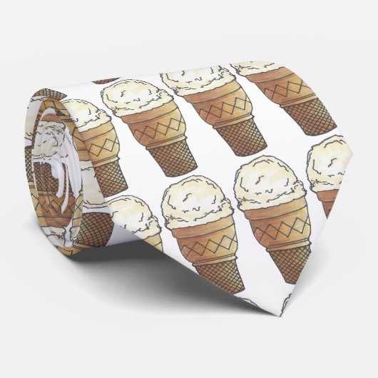 Vanilla Ice Cream Cone Scoop Summertime Food Stropdas (Opgerold)