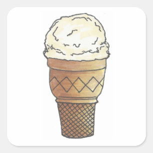 Vanilla Ice Cream Scoop Cone Dessert Summer Vierkante Sticker
