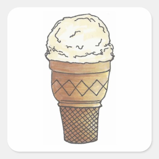 Vanilla Ice Cream Scoop Cone Dessert Summer Vierkante Sticker (Voorkant)