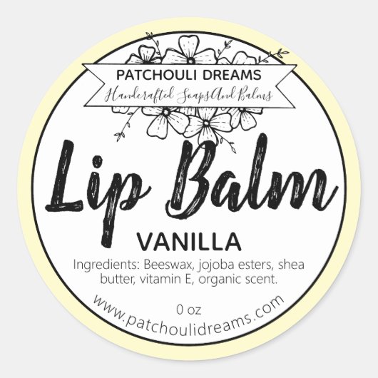 Vanilla Lip Balm Label Handgemaakt (Voorkant)