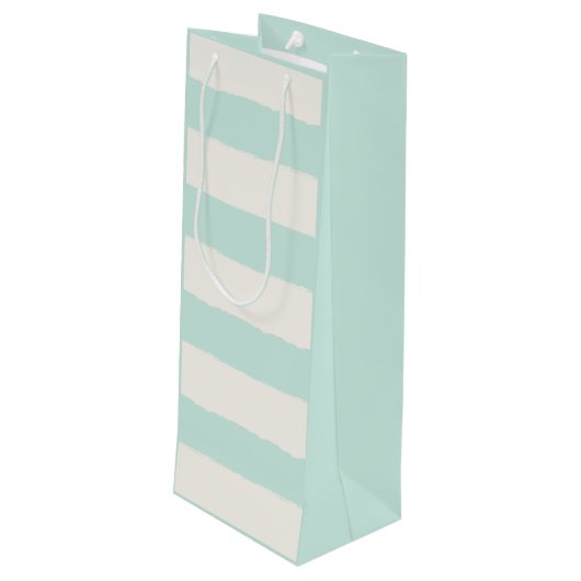 Vanilla & Mint Rough Edge Stripes Name Wedding Wijn Cadeautas (Achterkant Gekanteld)