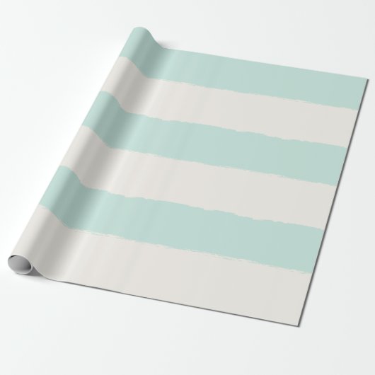 Vanilla & Mint Rough Edge Stripes Patroon Wedding Cadeaupapier (Uitgerold)
