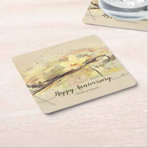 Vanilla Orchid Flower Abstract Art Calligrafie Kartonnen Onderzetters