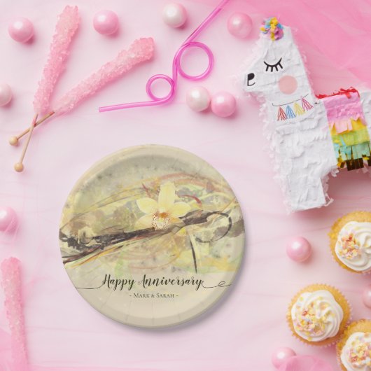 Vanilla Orchid Flower Abstract Art Calligrafie Papieren Bordje (Feest)