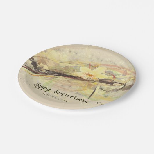 Vanilla Orchid Flower Abstract Art Calligrafie Papieren Bordje (Gekanteld)