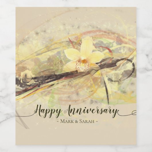 Vanilla Orchid Flower Abstract Art Calligrafie Wijn Etiket (Enkel label)