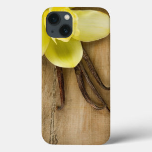 Vanilla Pods and Flower over Wooden Background iPhone 13 Hoesje