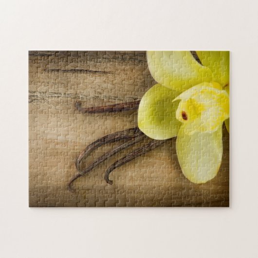 Vanilla Pods and Flower over Wooden Background Legpuzzel (Horizontaal)