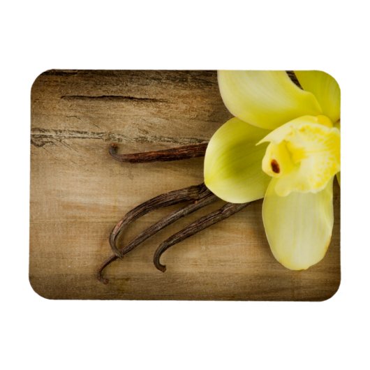 Vanilla Pods and Flower over Wooden Background Magneet (Horizontaal)