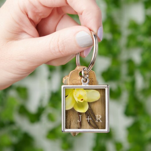 Vanilla Pods and Flower over Wooden Background Sleutelhanger (Hand)
