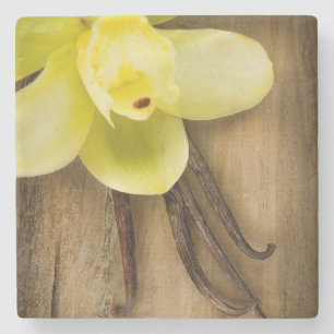 Vanilla Pods and Flower over Wooden Background Stenen Onderzetter