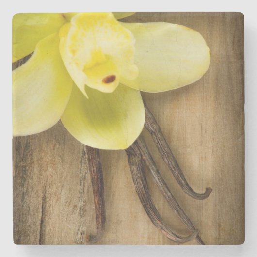 Vanilla Pods and Flower over Wooden Background Stenen Onderzetter (Voorkant)