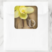 Vanilla Pods and Flower over Wooden Background Vierkante Sticker (Tas)