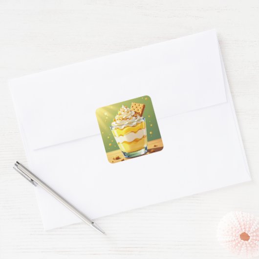 Vanilla Pudding and Whipped Cream Parfait Vierkante Sticker (Envelop)