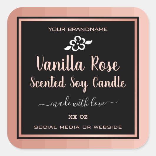 Vanilla Roos Scented Soy Candles Labels Roze Zwart (Voorkant)
