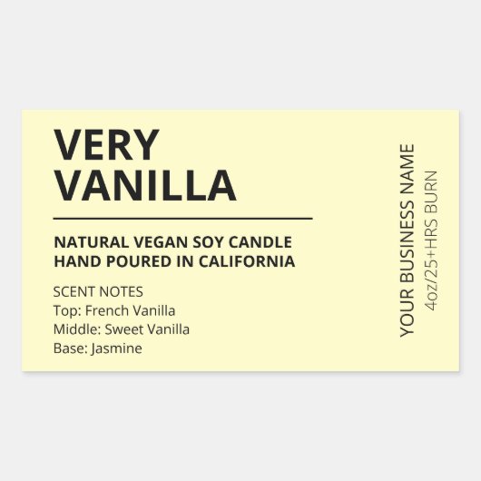 Vanilla Scentel Pastel Yellow Soy Candle Labels (Voorkant)