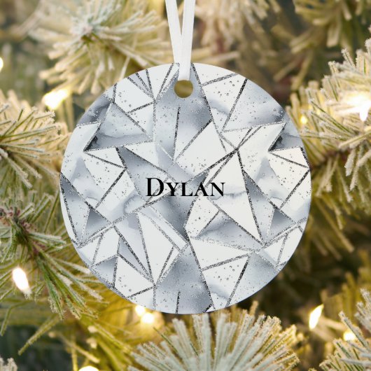 Vanilla Silver Confetti Glitzy Glam Christmas Metalen Ornament (Insitu)