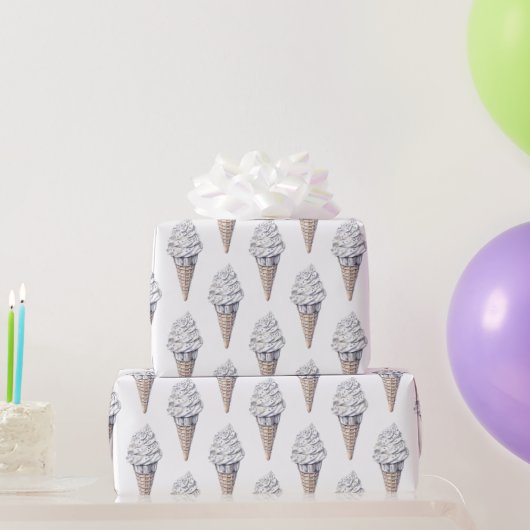Vanilla Silver Confetti Ice Cream Cone Verjaardag Cadeaupapier (Feestgeschenken)