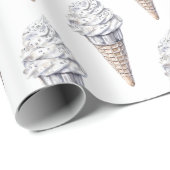 Vanilla Silver Confetti Ice Cream Cone Verjaardag Cadeaupapier (Rol Hoek)