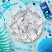 Vanilla Silver Confetti Ice Cream Cone Verjaardag Papieren Bordje (Feest)
