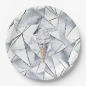 Vanilla Silver Confetti Ice Cream Cone Verjaardag Papieren Bordje (Voorkant)