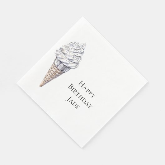 Vanilla Silver Confetti Ice Cream Cone Verjaardag Servet (Hoek)