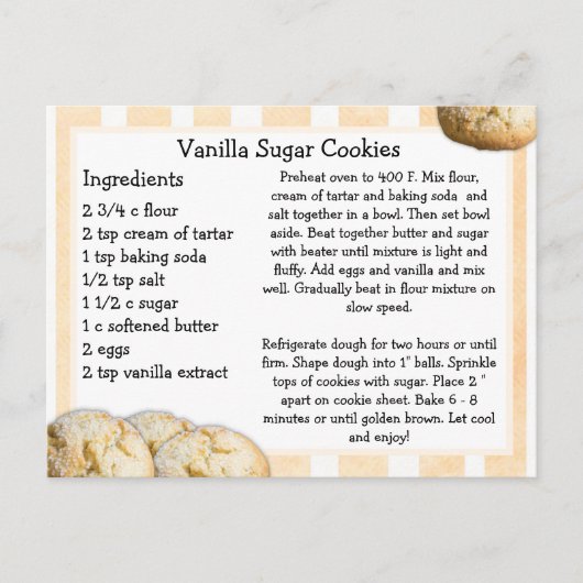 Vanilla Sugar Cookies Recipcard Briefkaart (Voorkant)