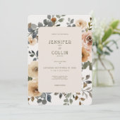 Vanilla White Boho Roses Cream Wedding Kaart (Staand voorkant)