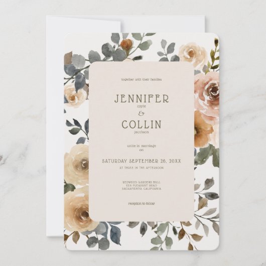 Vanilla White Boho Roses Cream Wedding Kaart (Voorkant)