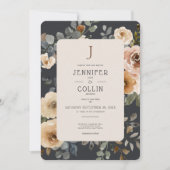 Vanilla White Boho Rozen Blue Wedding Invitation Kaart (Voorkant)