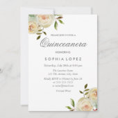 Vanilla White Cream Rozen Elegant Quinceanera Kaart (Voorkant)
