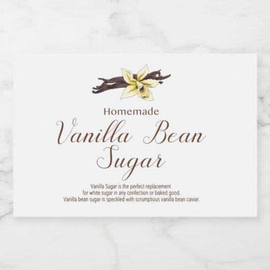 Vanille Bean Sugar Labels, Zelfgemaakte vanille su Voedselcontainer Etiket (Enkel label)