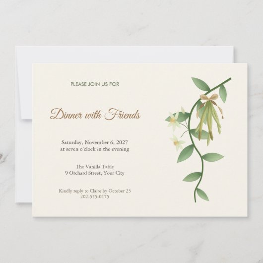 Vanille Bean Vine Dinner Party Uitnodiging (Voorkant)