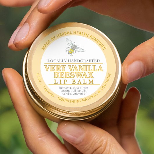Vanille bijenwas lippenbalsem zalf bruin tan tin l ronde sticker