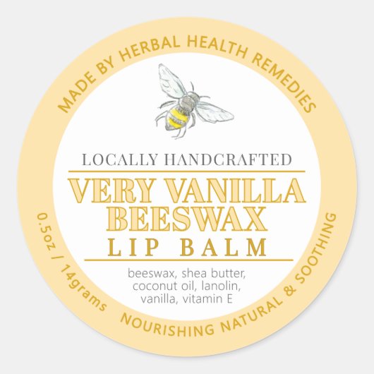 Vanille bijenwas lippenbalsem zalf bruin tan tin l ronde sticker (Voorkant)