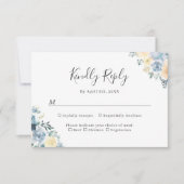 Vanille Blauwe Bloemen Lente en Zomer Huwelijk RSVP Kaartje (Voorkant)