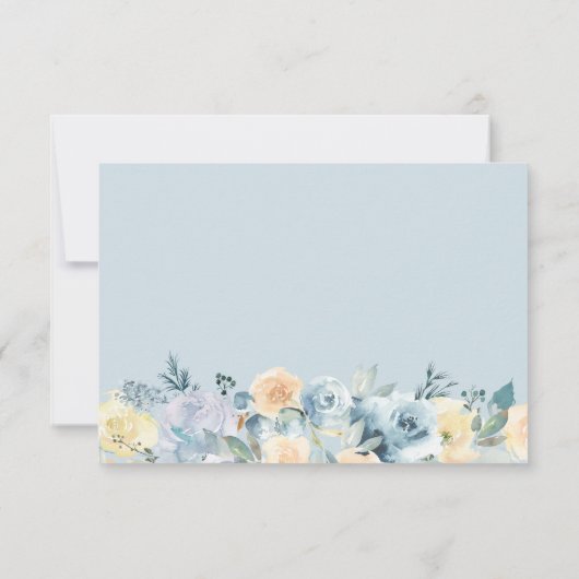 Vanille Blauwe Bloemen Lente en Zomer Huwelijk RSVP Kaartje (Achterkant)