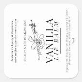 Vanille bloem en bonen tekening lippenbalsem produ vierkante sticker (Voorkant)