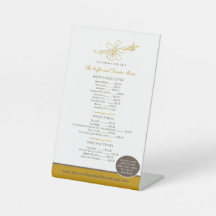 Vanille café koffie drinken prijslijst bruin geel reclamebord met voetstuk